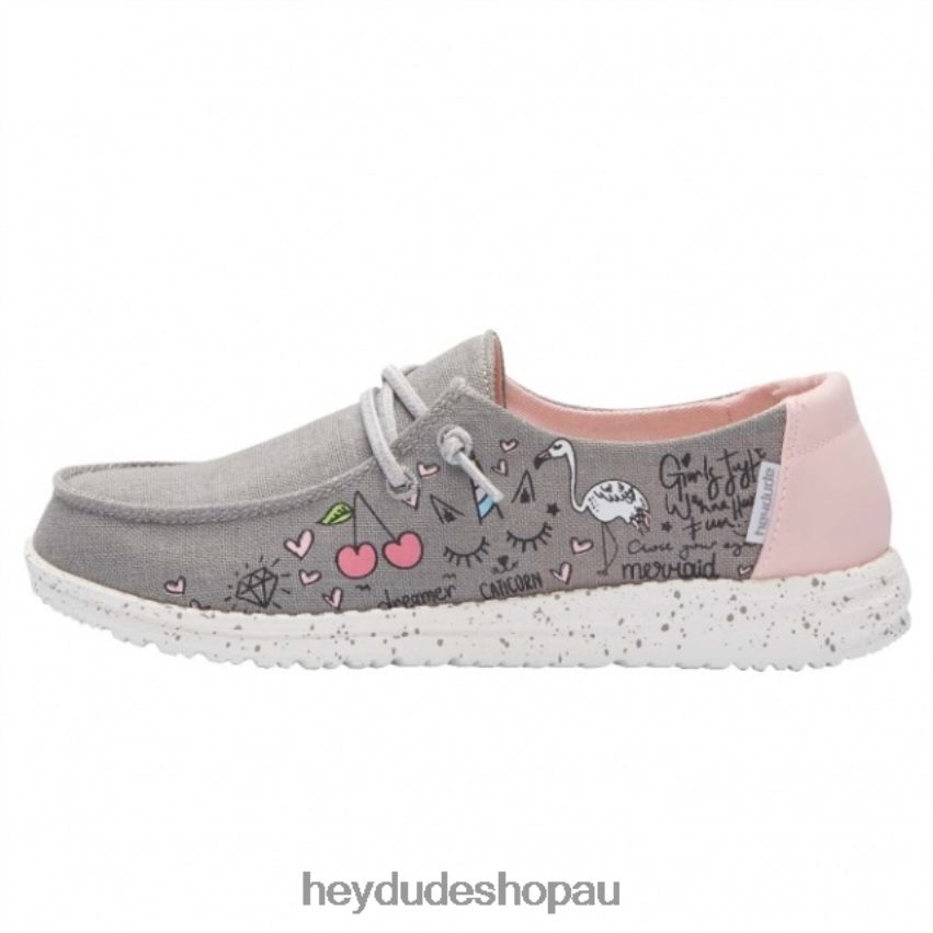 Hey Dude HEYDUDE Wendy Youth Chambray Doodle Grey Kids V4Z64516