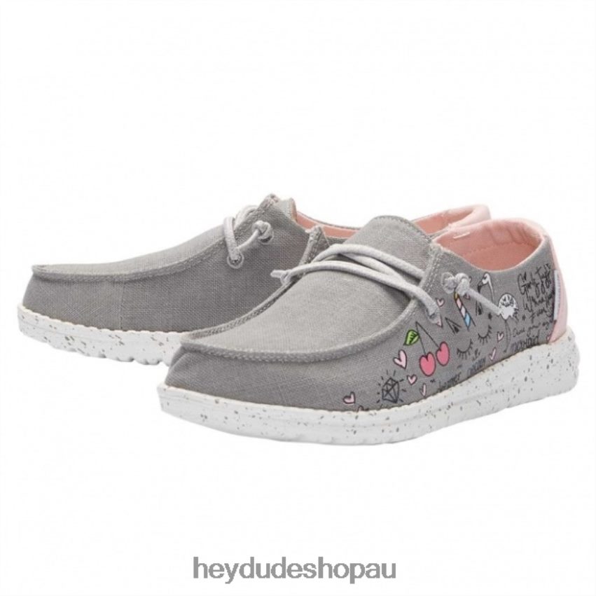 Hey Dude HEYDUDE Wendy Youth Chambray Doodle Grey Kids V4Z64516