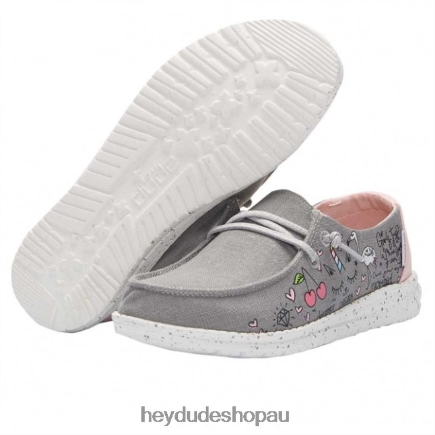 Hey Dude HEYDUDE Wendy Youth Chambray Doodle Grey Kids V4Z64516