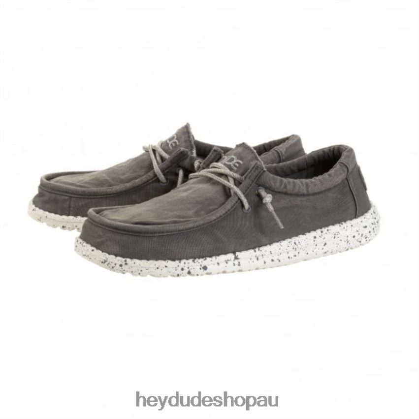 Hey Dude HEYDUDE Wally Washed Canvas Dark Grey Men V4Z64312